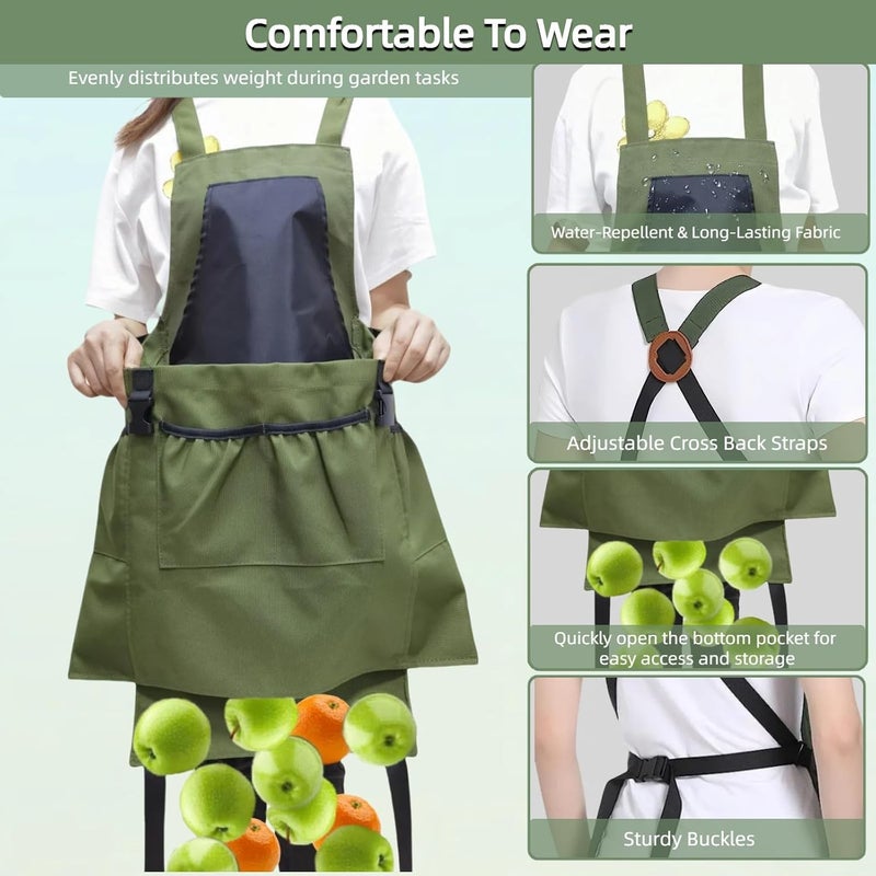 Silanit Garden Apron with Green Gloves-Adjustable Waist, Water-Repellent Gardening Apron with Pockets for Gardening and Kitchen Tasks - Image 3